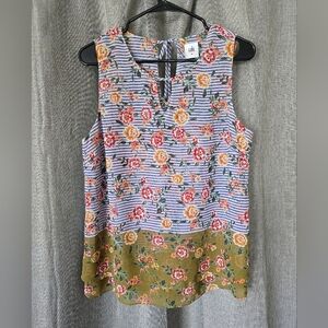 CAbi Tank Top Size M Multicolored Layered Striped & Floral Sleeveless Back Tie